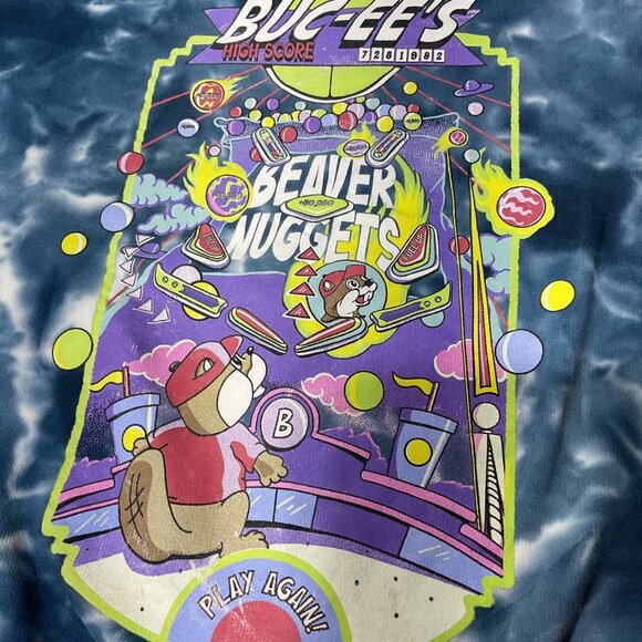 Buc-Ees Tie-Dye Crewneck Sweatshirt With Beaver Nuggets Pinball size Large - Picture 3 of 7